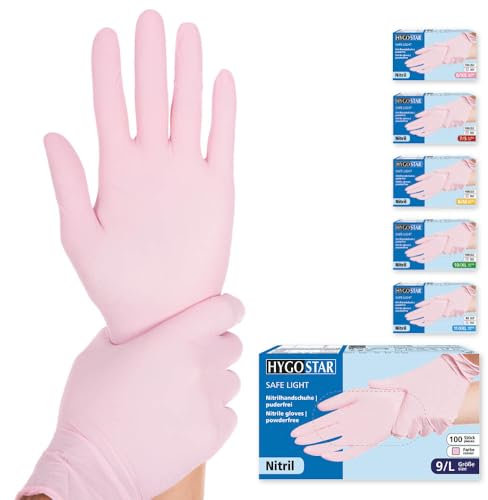 FRANZ MENSCH Hygostar Nitrilhandschuhe Safe Light | puderfrei, rosa, 9/L, 24cm, 100 Stück, Einweghandschuhe, Einmalhandschuhe, in Gr. XS, S, M, L, XL & XXL verfügbar