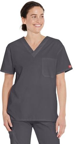 Dickies Men's Big & Tall V-Neck Scrub Double Chest Pocket Top Medical Shirt, Pewter, 4XL