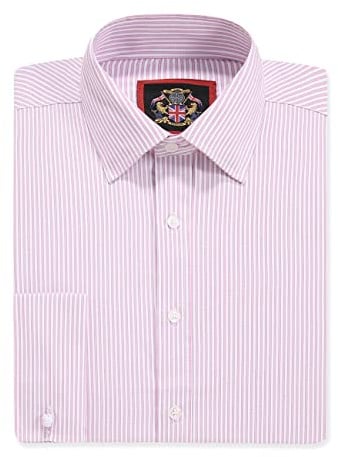 Windsor Fine Stripe Formal Mens Dress Shirts, Regular Fit, Stripe Pattern, Traditional Tailoring, Easy Care Fabric by Janeo British Apparel. (Pink, 20.0 in, Double Cuff)