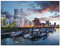 ARTland Wanddeko Glasbilder Wandbild Glas Bild einteilig 80x60 cm Querformat Düsseldorf Medienhafen Syline Modern Hafen Boote Rhein SonnenuntergangT1LM