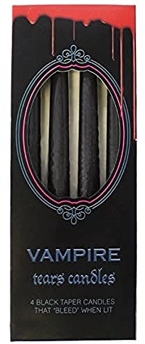 Jones Home & Gift Gruselige Schwarze Vampirtränenkerzen, 25 cm x 2 cm, 4 Stück, einzigartiger und gruseliger Ambiente-Verstärker, Wachstropfmaterial, perfekt für Halloween-Dekoration