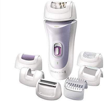 Remington Smooth&Silky 7-in-1 epilator EP7035, Including Women's Razor, Callus Remover, epilator, Massage, Detail, Angle and exfoliating Attachment, White