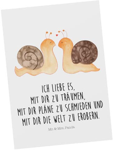 Mr. & Mrs. Panda Postkarte Schnecken Liebe - Geschenk, Dankeskarte, Pärchen, Verlobung, Heiraten, Heiratsantrag, Ansichtskarten, Freund,