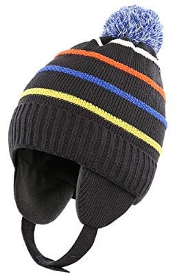 Magracy Kleinkind Kinder Beanie Mütze Jungen gestreifte Stickmütze mit Ohrenklappen Winter Warmer Peru Hut für Snowboarding M