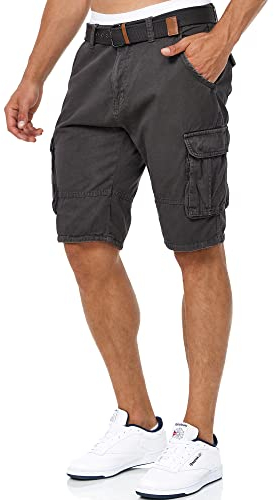 Indicode Herren Monroe Cargo Cargo-Shorts inkl. Gürtel | Bermuda Männer Sommerhose aus Baumwolle Raven, L