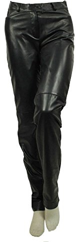 David Moore - Damen Lederhose Materialmix Lammnappa schwarz Größe 34