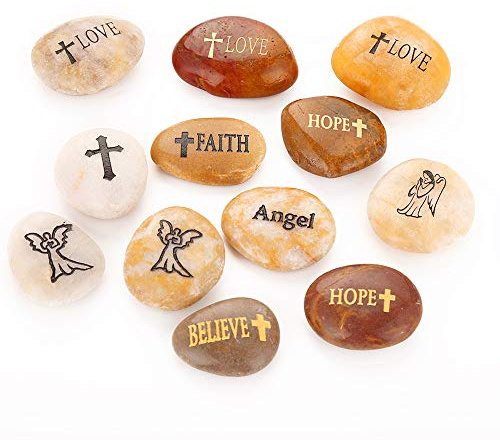 ROCKIMPACT 12PCS Guardian ANGEL Engraved Inspirational Stones, Sentimental Gifts, Motivational Present Keepsake, Prayer Message Pebbles, Guardian Angel Ornament, Wholesale Price, 5-8cm (2-3) ea