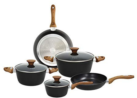 Tognana Country Chic, Batteria di pentole e padelle, Set con 2 padelle, 3 casseruole, 3 coperchi, 8 Pezzi, Alluminio forgiato, Nero, Antiaderente