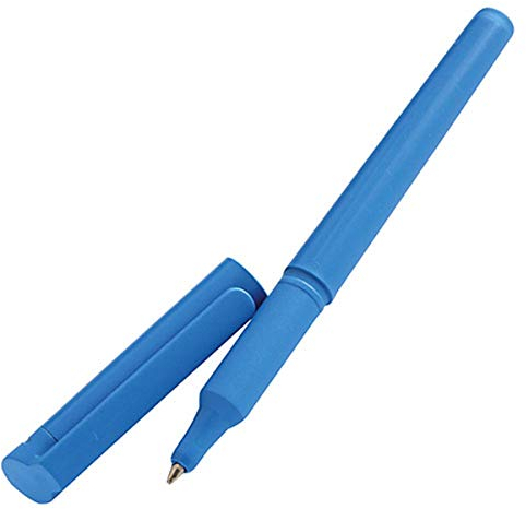 Kugelschreiber detektierbar, Kunststoff Kuli, mit oder ohne Kappe, mit blauer Schrift, blaues Gehäuse, robust, bruchfest, Größe:mit Kappe
