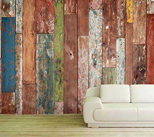 Vlies Tapete Poster XXL Fototapete Holz Planken bunt vintage Farbe color, Größe 400 x 200 cm