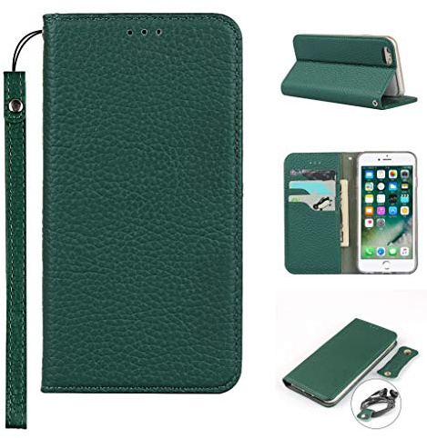 Copmob iPhone 6 Case,iPhone 6S Case,Genuine Leather Flip Wallet Case,[3 Card Holders][Magnetic][RFID-Blocking],Protective Phone Case Cover for iPhone 6/6S - Dark Green