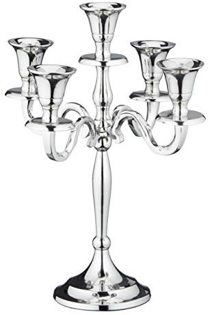 Cepewa Kerzenständer Kerzenleuchter 5-armig Metall Silber Kandelaber Stabkerze Teelicht Aluminium vernickelt (27 cm)
