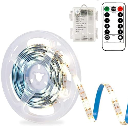 CCILAND LED Streifen 3 Meter, 90 LED Strip mit Batterie 8 Modi Timer Fernbedienung, Selbstklebend Dimmbar LED Band Schneidbar für Zuhause Deko (Weiß)