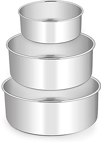 Deep Cake Pan Set of 3 (15,2 cm/20,3 cm/9,5 Zoll), E-far Edelstahl Round Layer Backformen, Metall Etagen Dosen für Hochzeit Geburtstag, auslaufsicher & gerade Seite, ungiftig spülmaschinenfest