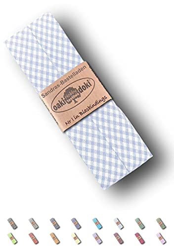 Sandras-Bastelladen Schrägband/Einfassband Baumwolle gefalzt 3m x 20mm - Vichy/Karo Muster 5006-Hellblau-Weiß