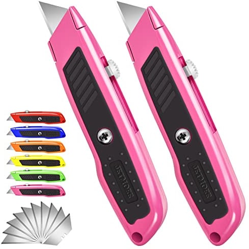 JETMORE Box Cutter, 2 Pack Pink Utility Knife, Razor Knife, Box Opener