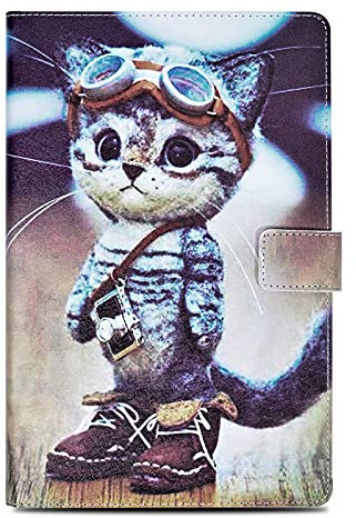 Rostsant Funda Samsung Tab A6 Carcasa de Libro Cuero PU & TPU Caso Billetera Ranura para Tarjetas Funda Tableta para Samsung Galaxy Tab A 2016 10.1 Pulgadas SM-T580/SM-T585 - Gato de Aventura