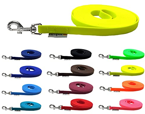 Schleppleine für Hunde Biothane Hundeleine mittlere/große Hunde Breite 16mm 1m / 3m / 5m / 10m / 15m (3m MIT Handschlaufe, Neongelb)