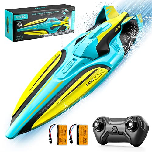 4DRC S1 RC Boat Remote Control Boat for Kids Adults, 20+ MPH 2.4GHz Racing Boats for Pools and Lakes,4 Channel,Low Battery Alarm,Capsize Recovery,2 Rechargeable Batteries Toys Gifts for Boys Girls