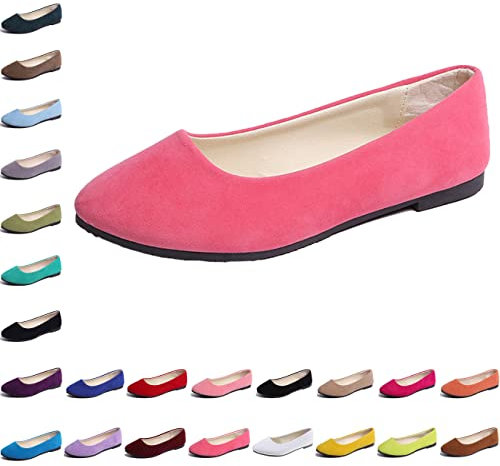 Hwalleum Women's Ballet Flats, Womens Simple Casual Flat Shoes Solid Color Pumps Ladies Girls Dolly Ballet Ballerina Work Smart Office Formal Comfort Pointed Toe Slip On Flats Shoes Peach Red