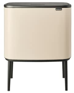 Brabantia - Bo Touch Bin 3x11L - Papelera Grande para la Cocina - Apertura de Tacto Suave - 3 Compartimentos con Cubos Interiores Extraíbles - Bolsas de Basura Incluidas - Soft Beige - 54 x 31 x 68 cm