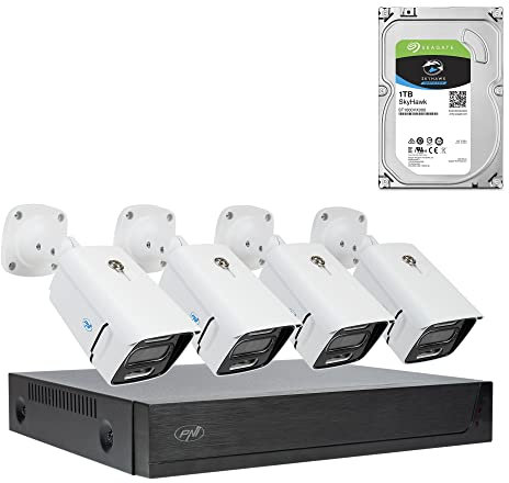 PNI House IPMAX POE 3LR Videoüberwachungskit-Paket, NVR mit 4 POE-Ports, und 4 Kameras mit 3 MP, Chiperkennung, Bewegungserkennung, 4 Kabel, Netzteil, Maus mit 1 TB HDD enthalten