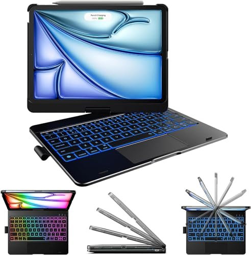 typecase Teclado táctil para iPad Air 11 (M3/M2, 2025/2024), iPad Pro 11 (4ª/3ª/2ª/1ª generación) y iPad Air de 5ª/4ª generación con trackpad multitáctil, retroiluminación de 10 colores, rotación de