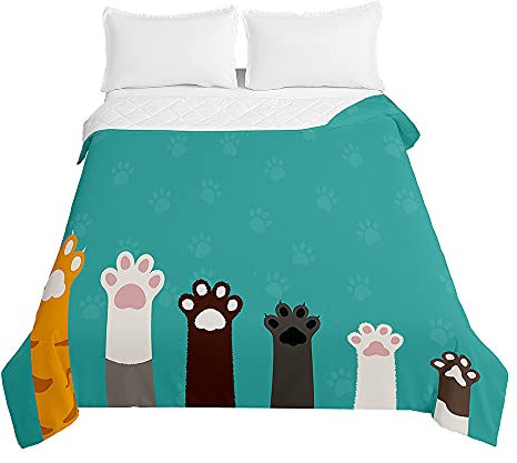Chickwin Tagesdecke Bettüberwurf Sommer Steppdecke, 3D komisch Katze Muster Tagesdecken mit Präge Wohndecke Gesteppt Bettdecke Bettbezug für Doppelbett Einzelbett (100x150cm,Grün)