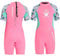 NATYFLY Neoprenanzug Kinder 2.5mm Neopren Thermal Badeanzug Jungen Mädchen Lange/Kurze Ärmel Tauchanzug Zurück Reißverschluss Einteilige Badebekleidung (9. Neues Rosa-2/Kurze Ärmel, 2-3 Jahre)