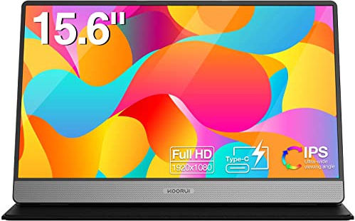 KOORUI Portable Monitor, 15.6 Zoll 1080P FHD Tragbarer Monitor mit 2 Lautsprecher Eye Care-Bildschirm und Mini HDMI/Typ-C, Externer Monitor für Laptop PC/Mac/Phone (15B1)