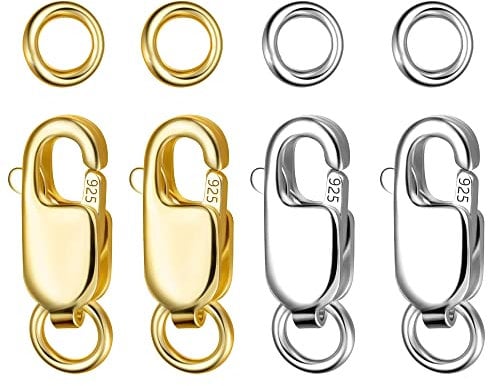 8PCS Solid Sterling Silver 925 Lobster Claw Clasps with Jump Rings, Necklace Bracelet Gold Silver Clasps for Jewelry Making, Large Lobster Claw 12mm Split Rings 4mm Replaced Jewelry Clasps Set