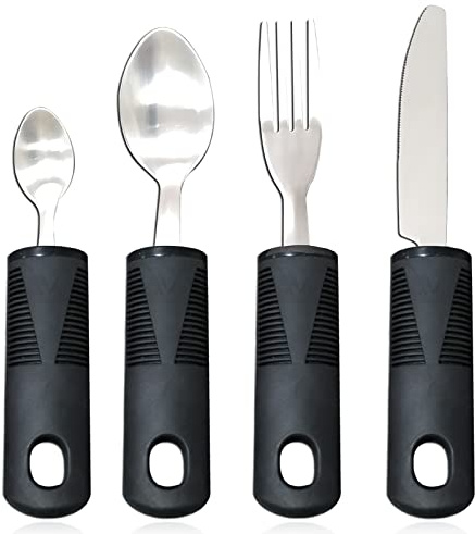 Easy Grip Besteck 4 Stück,Rutschfeste Griffe Besteck Set,Für ältere Arthritis Parkinsons Menschen und Menschen mit eingeschränkter Handbewegung oder zittrigen Händen