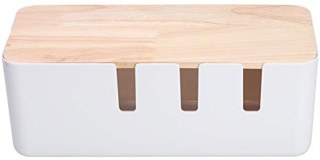 Kabelmanagement Box mit Holz Deckel, 30,3x12,5x11,5 cm Schreibtisch Kabel Organizer Kunststoff Kabelbox Kleine Kabelkasten für Verstecken TV Computer Router Kabel Steckdosen