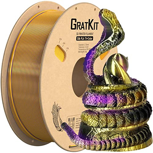 Gratkit Silk Tri-Color PLA Filament,3D Printer Filament 1.75mm, -0.03mm, 1KG/Roll, Silk PLA Gold/Purple/Black