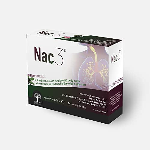 Nac3 - Integratore alimentare per il benessere delle vie respiratorie con Bromelina, Timo e Sambuco - 14 bustine da 2,5g