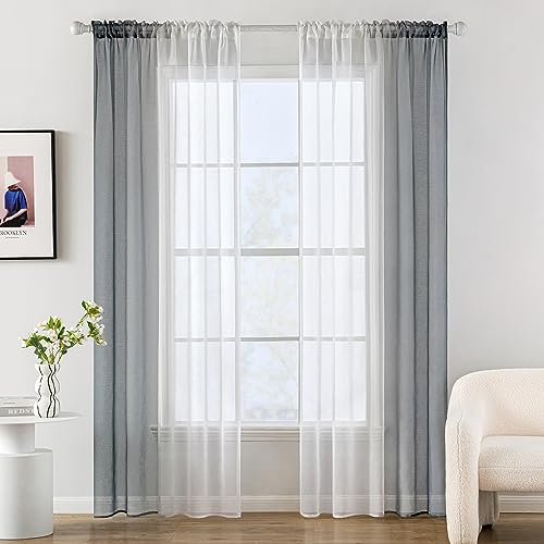 MIULEE Gardine Vorhänge Grau Transparente Wohnzimmer Modern Gardine Zweifarbiger Schiebevorhänge Vorhänge Gardinenschals Schlafzimmer 2er Set 140x175cm