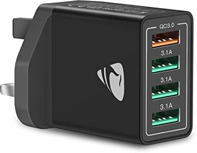 USB Plug Fast Charger, XUDUO 4-Port Multi Charger Plug UK Multiple Wall Charging Adapter 33W QC 3.0 Plug, Multiport Mains Power Adaptor for iPhone 16 15 14 13 12 11 Pro Max XR XS 8 Plus iPad Samsung