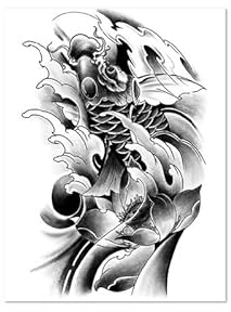 2 PCS Autocollants De Tatouage À Base De Plantes Carpe Lotus Jus Traditionnel Japonais Faux Tatouages Tatouages Temporaires Pour Hommes Et Femmes