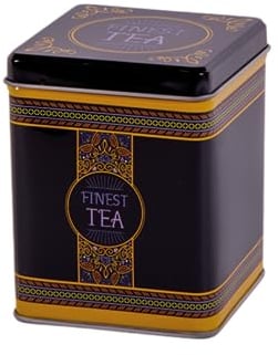 Black & Gold Leaf Scroll - Finest Tea Design - Classic Tea Caddy/Kitchen Storage Tin - 100 g - 9.5 cm