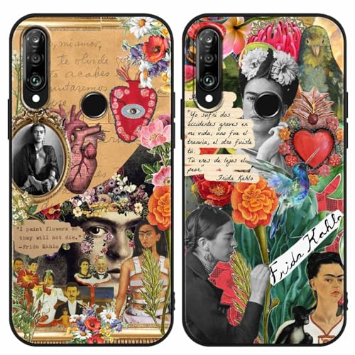 2 Stück Handyhülle Kompatibel mit Huawei P30 Lite Hülle 6,15,Frida Kahlo Portraits Aesthetic Muster Design Silikon TPU Stoßfest Schutzhülle für P30 lite New Edition,KameraSchutz 1