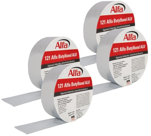 Alfa 4x Alu- kaschiertes Butylklebeband 75 mm x 10 m wetterfestes Dichtungsband für ein dauerhaftes Abdichten von Dachanschlüssen Stößen und Wohnwägen