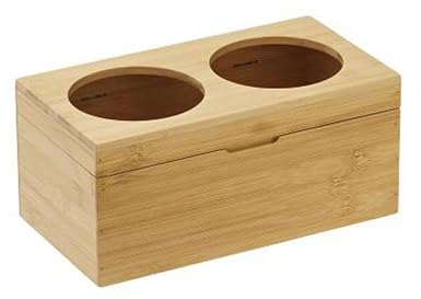 MAQA Botellero de Bambú, para 2 Botellas de Vino, botellero de Cocina, diseño Original, Portabotellas de Bambú con Dos Agujeros, para Botellas y garrafas Independiente, Natural (29x15,5x13CM)