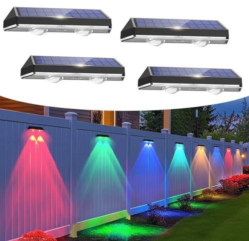 Auting Lampada da parete solare per esterni, 4 pezzi, impermeabile, per esterni, giardino, terrazza, giardino, parete, gradini e scale, bianco caldo/multicolore