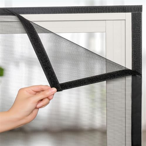 Acier Inoxydable Filet Moustiquaire Porte Fenetre Sans Percage Autocollantes, Protection Fenetre Chat Sans Percer Durable Transparent, Protection Fenêtre pour Chat, Rideau Anti Moustique (Color : Gra