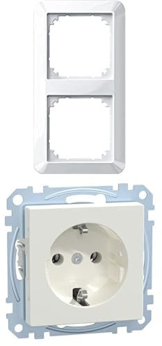 Bundle aus Schneider Electric Merten 382191 1-M-Rahmen für Steckose und Schalter, 2-fach, polarweiß glänzend + Schneider Electric Merten MEG2301-0319 Einsatz