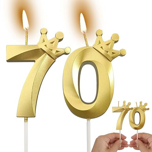Gold Number Candles Birthday Candles for Cake Candles Birthday Decorations for Women/Men Birthday Cake Topper (Gold, 70)