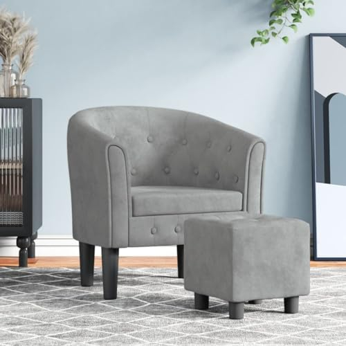 Cocktailsessel Clubsessel mit Hocker Loungesessel Sessel Samt Lesesessel Kleiner Ruhesessel Bürosessel Retro Einzelsessel Sessel mit Fußhocker Dunkelgrau
