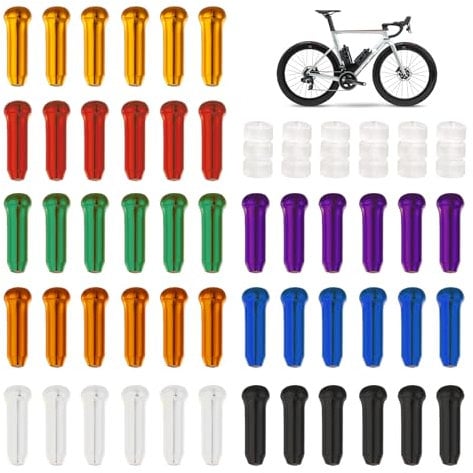 BNXF 48 Pcs Bike Cable End Crimps, Alloy Bike Brake Cable Caps, Multicolor, 2cm x 4cm, Bicycle Hardware Accessories