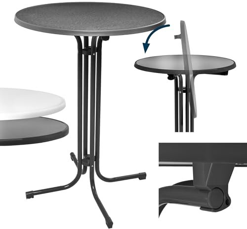 Beautissu Stehtisch klappbar 80 cm Grau Bellini – Kratzfest Stabil Wetterbeständig – Stehtische Outdoor Bistrotisch Rund leichte Montage Halterung vormontiert – Biertisch Partytisch Klappbar Bartisch