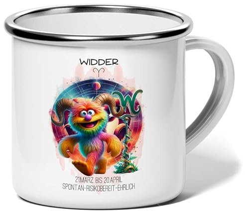 MeLifestyle Kaffeetasse Tasse Becher Sternzeichen Widder | Emaille 240ml | Geschenk, Freund, Freundin, Kollege, Kollegin, Bürotasse, Astrologie